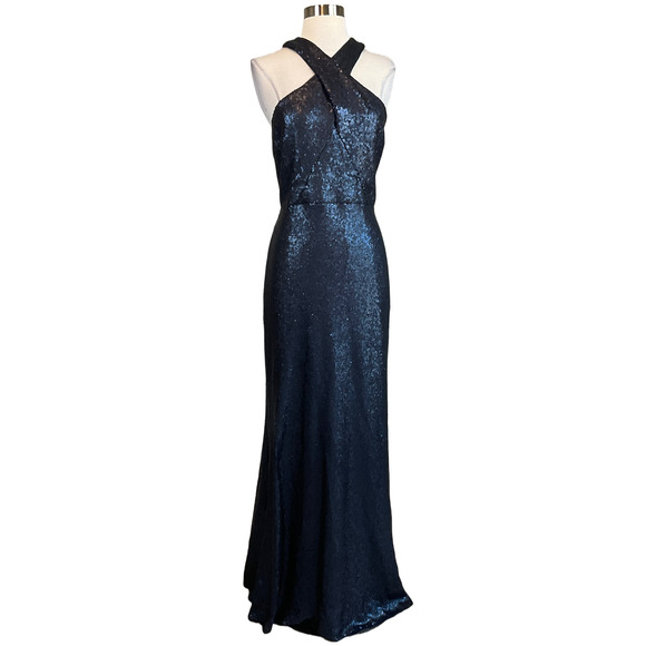 AQUA Women's Formal Dress Size 4 Blue Sequined Backless Long Evening Gown - Picture 1 of 9